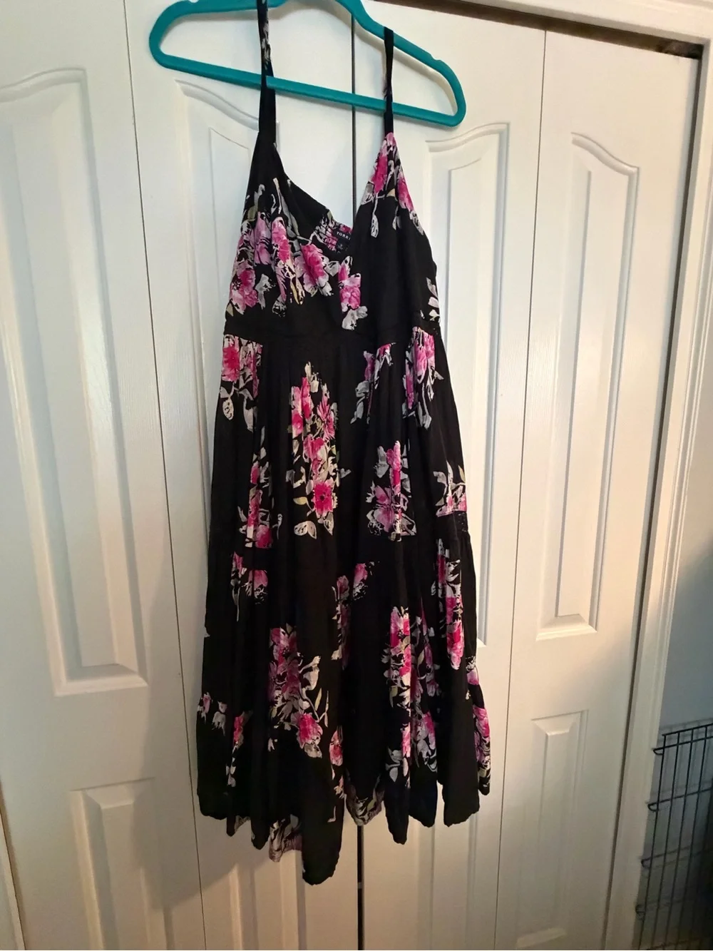 Torrid Black Floral V Neck midi dress  with Pink Accents size 3